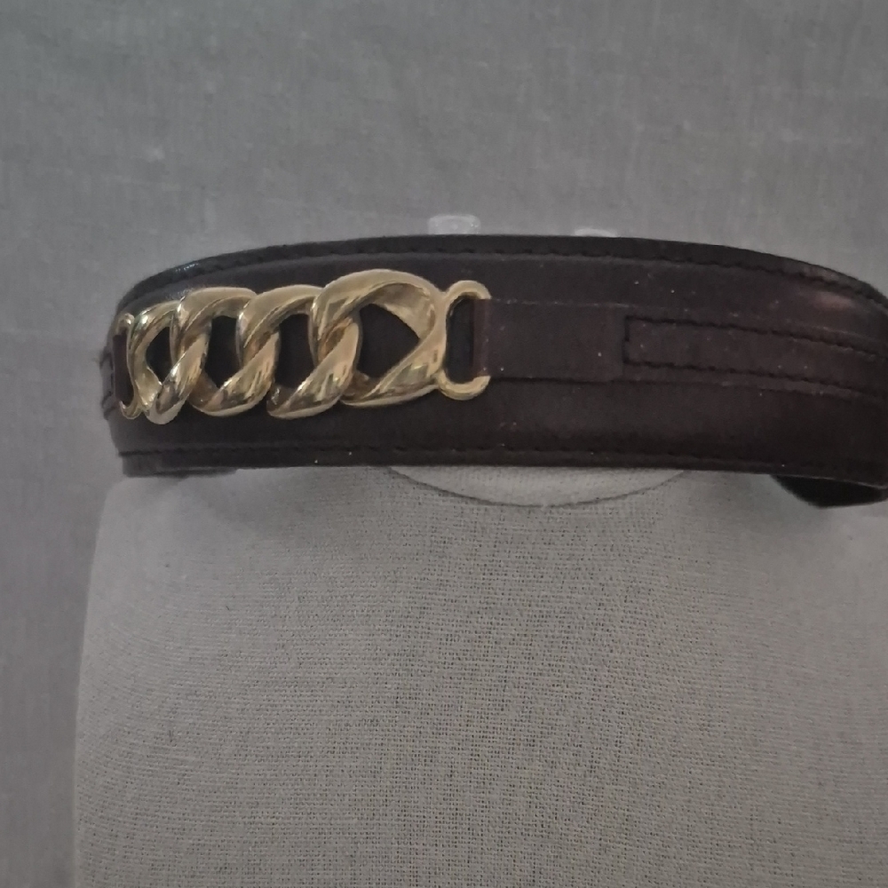 Leather Headband with Gold Chain Accent